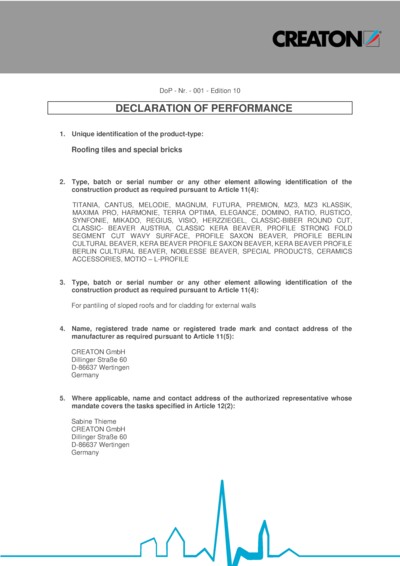 Declaration of performance (German tiles)